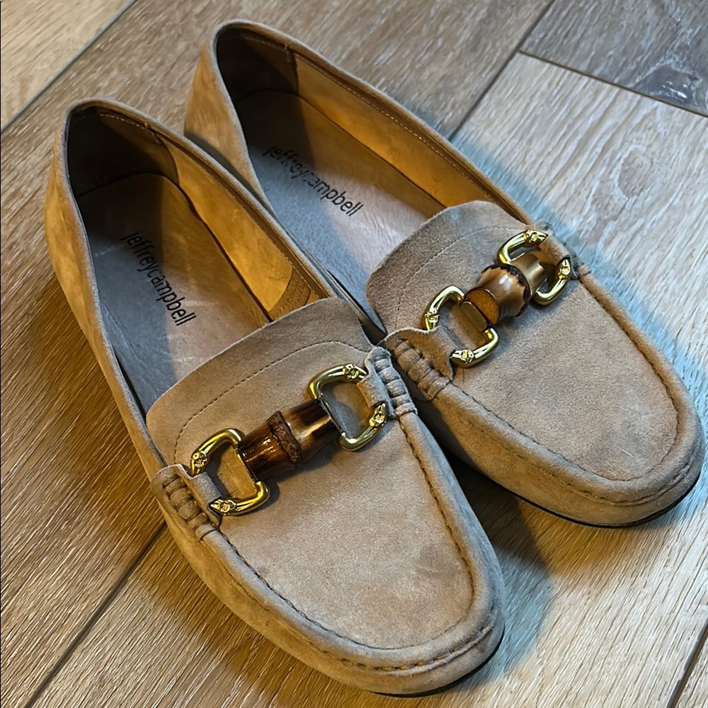 Women’s Jeffrey Campbell Apprentice Loafer Flats Shoes Beige SUEDE GOLD Sz 7